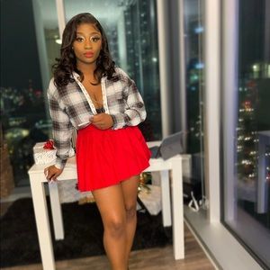 Skater High-waisted pleated Red Skirt